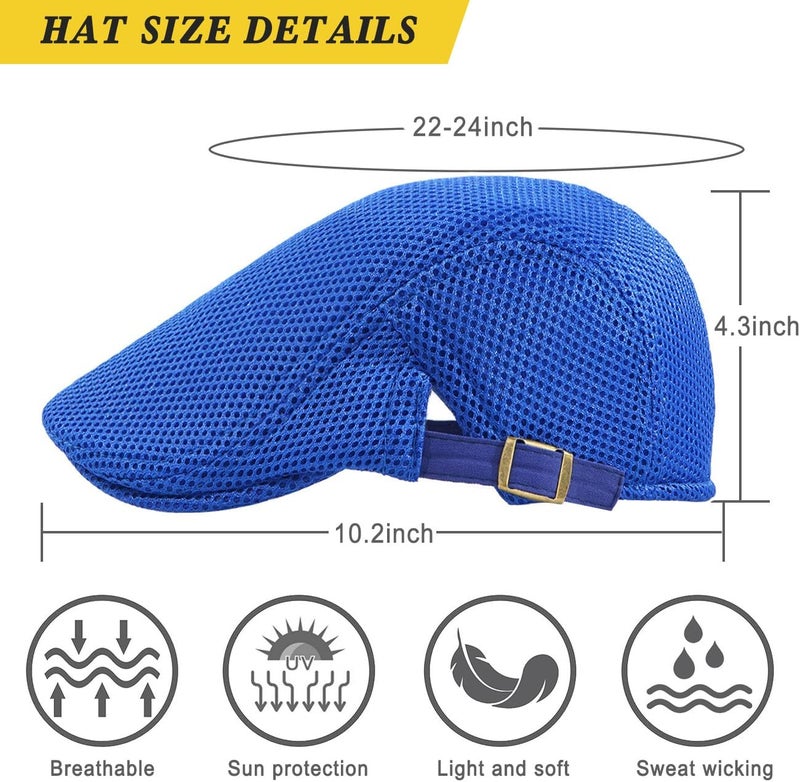 Xinveen Men's Mesh Cap Breathable Summer Newsboy Hat Adjustable Beret Ivy Cap Irish Cabbie Driving Hunting Hats - Image 4